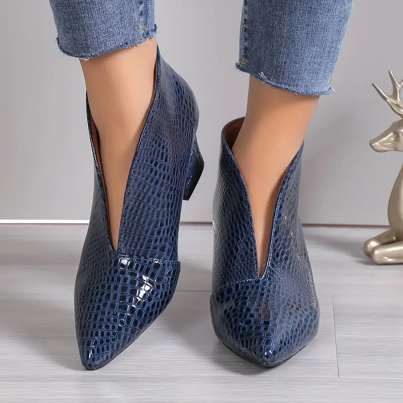 Women's Textured Ankle Boots with Curved Cut and Mid Block Heel, view 7 - Elena Harper