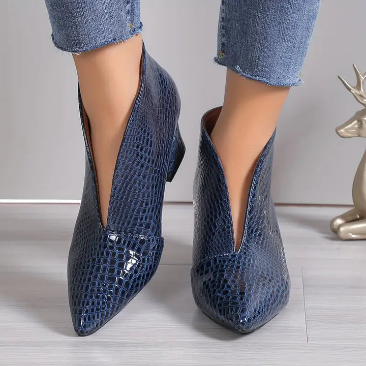 Women's Textured Ankle Boots with Curved Cut and Mid Block Heel, view 7 - Elena Harper