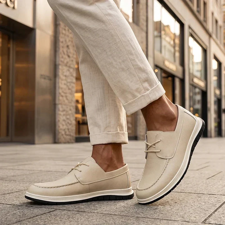 Elio Earth Tone Leather Sneakers, view 3 - Elena Harper