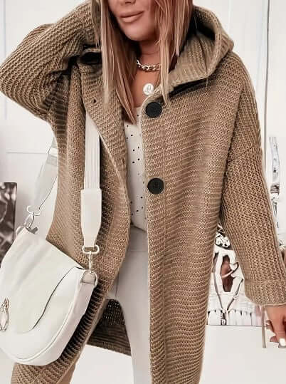 Women's Loose Hooded Cardigan, view 2 - Elena Harper