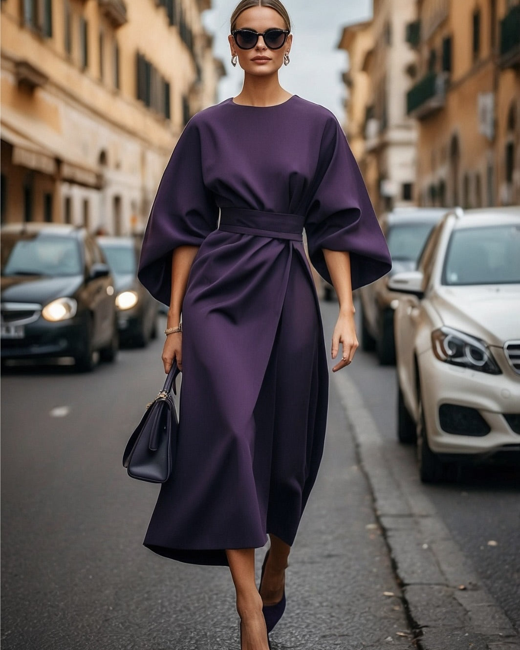 Elegant Dress with Puff Sleeves