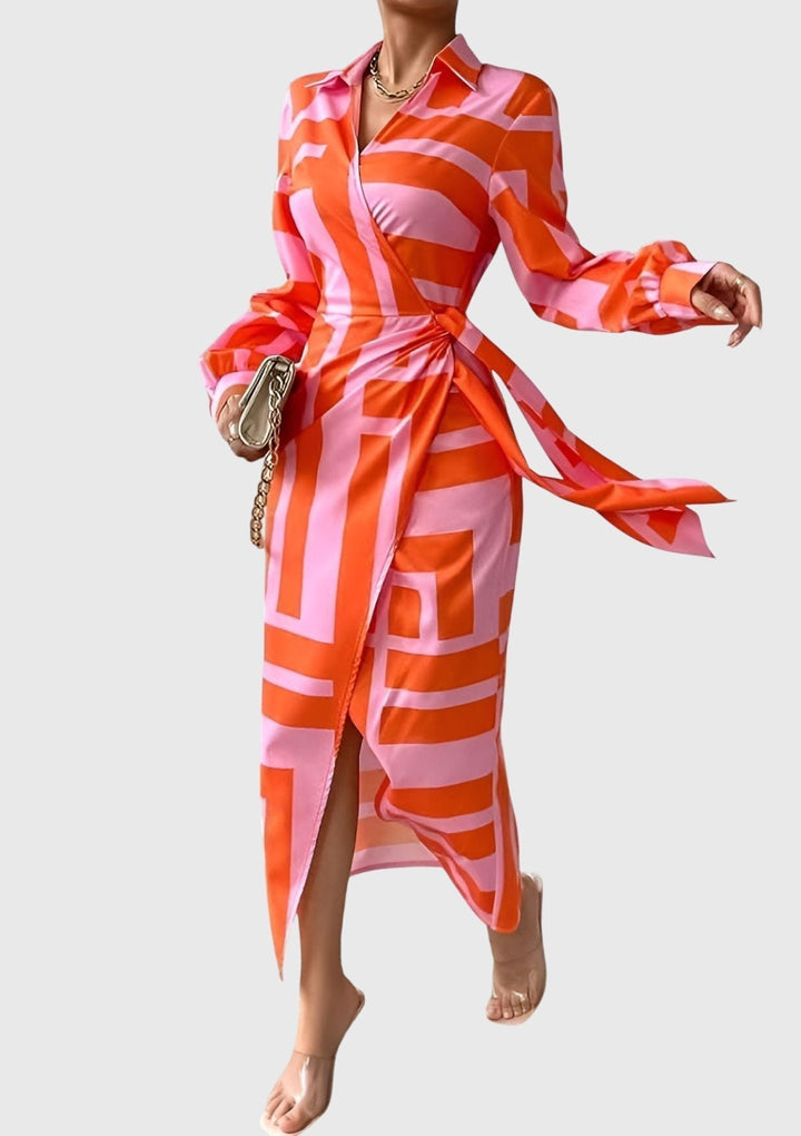 Women's Elegant Printed Wrap Dress - Flattering V-Neck
