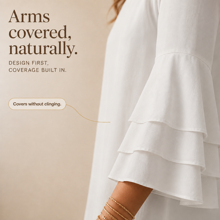 Draperly V-Neck Ruffle-Sleeve Shift Dress - Elena Harper
