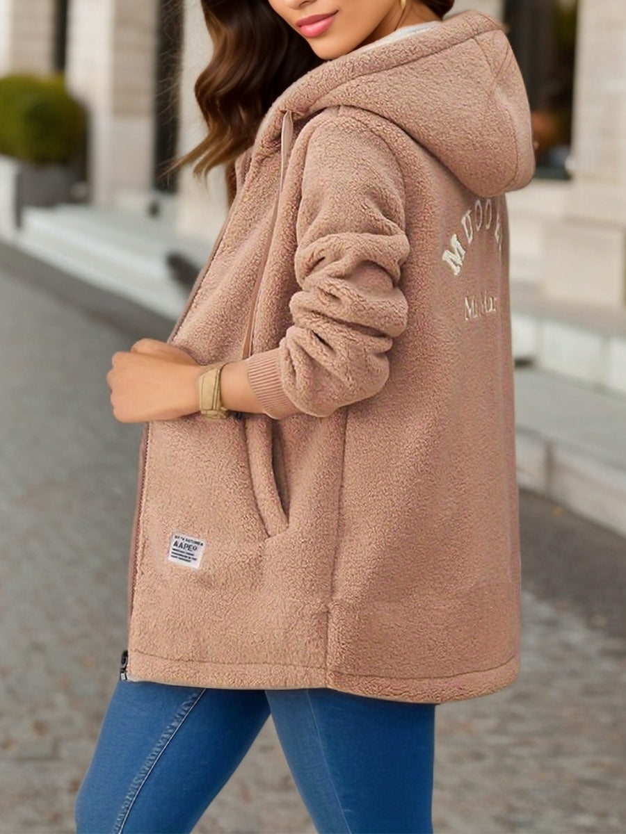 Women's Plush Hoodie Jacket with Functional Front Closure - Kjersti