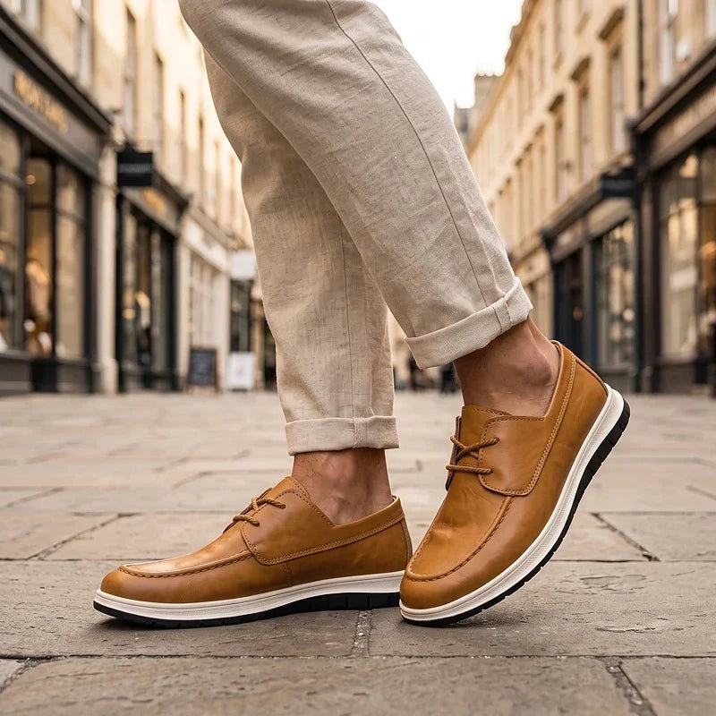 Elio Earth Tone Leather Sneakers, view 2 - Elena Harper