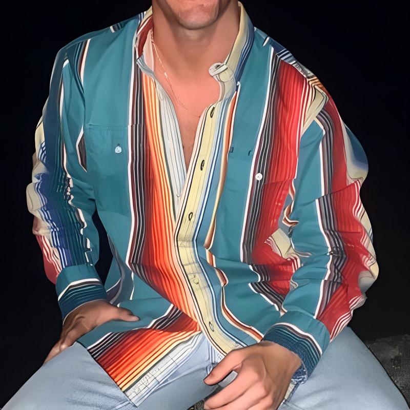 Men's Block Stripes Shirt - Long Sleeve Casual