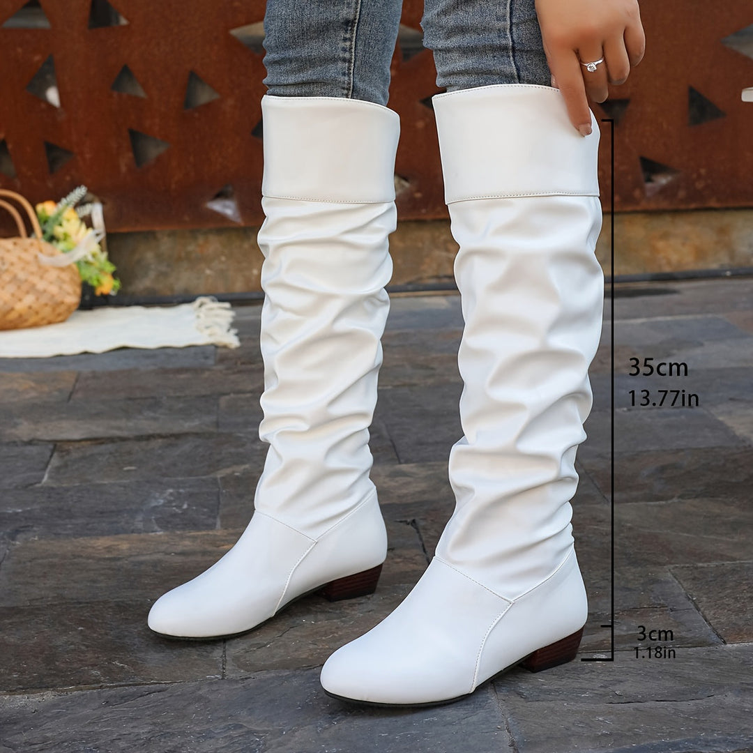 Evelyn | Women's Slouch Knee-High Boots with Low Block Heel