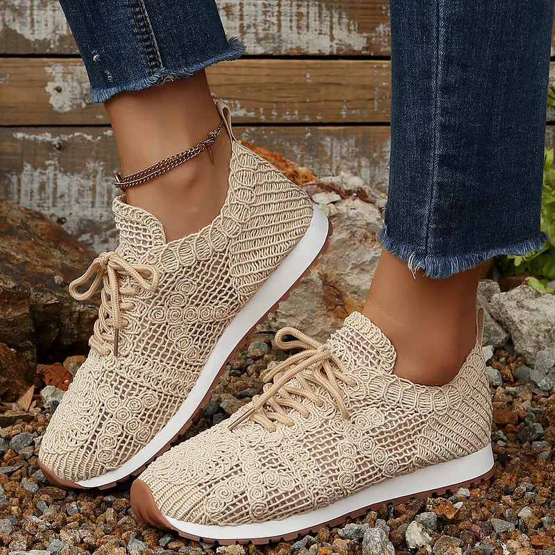 Susannah Breathable Knit Sneaker with Lacing - Elena Harper