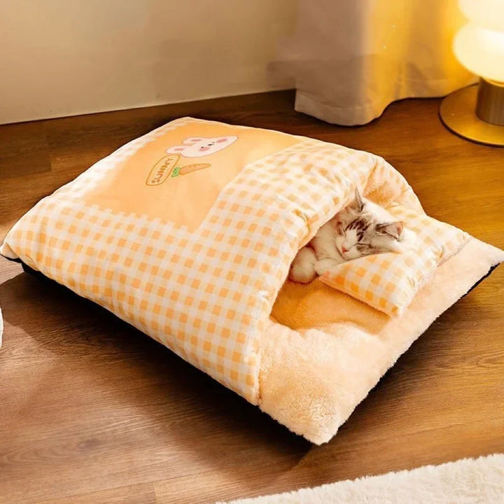 Cat's Plush Snuggle Sleeping Bag Bed for Cozy Naps