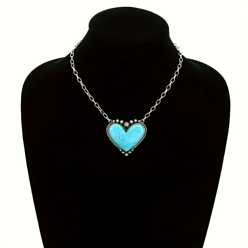 Bohemian Style Turquoise Heart Pendant Necklace - Elena Harper