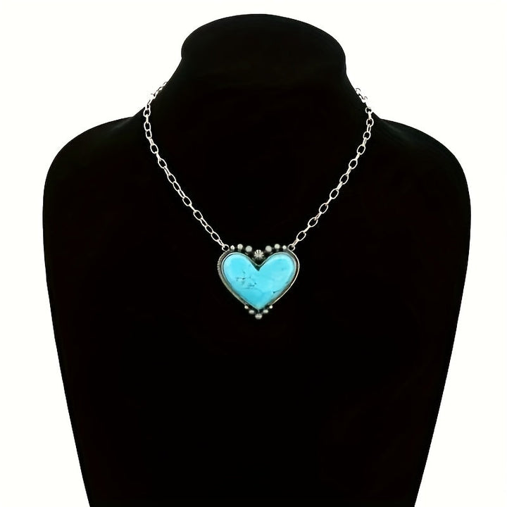 Bohemian Style Turquoise Heart Pendant Necklace - Elena Harper