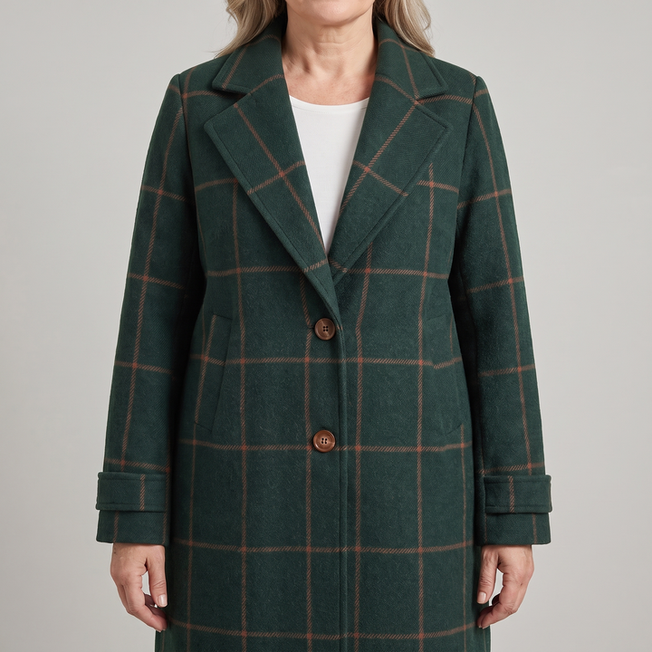 Isabella | Elegant Checked Trench Coat with Classic Lapel