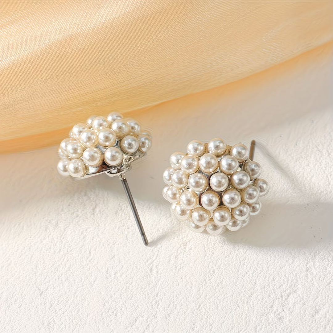 Women's Elegant Pearl Dome Stud Earrings