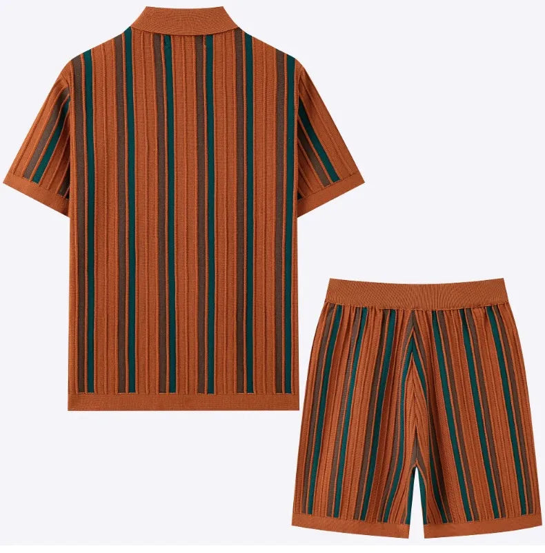 Men's Striped Short Sleeve Shirt & Shorts Set - Casual Co-ord