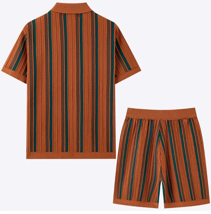 Men's Striped Short Sleeve Shirt & Shorts Set - Casual Co-ord