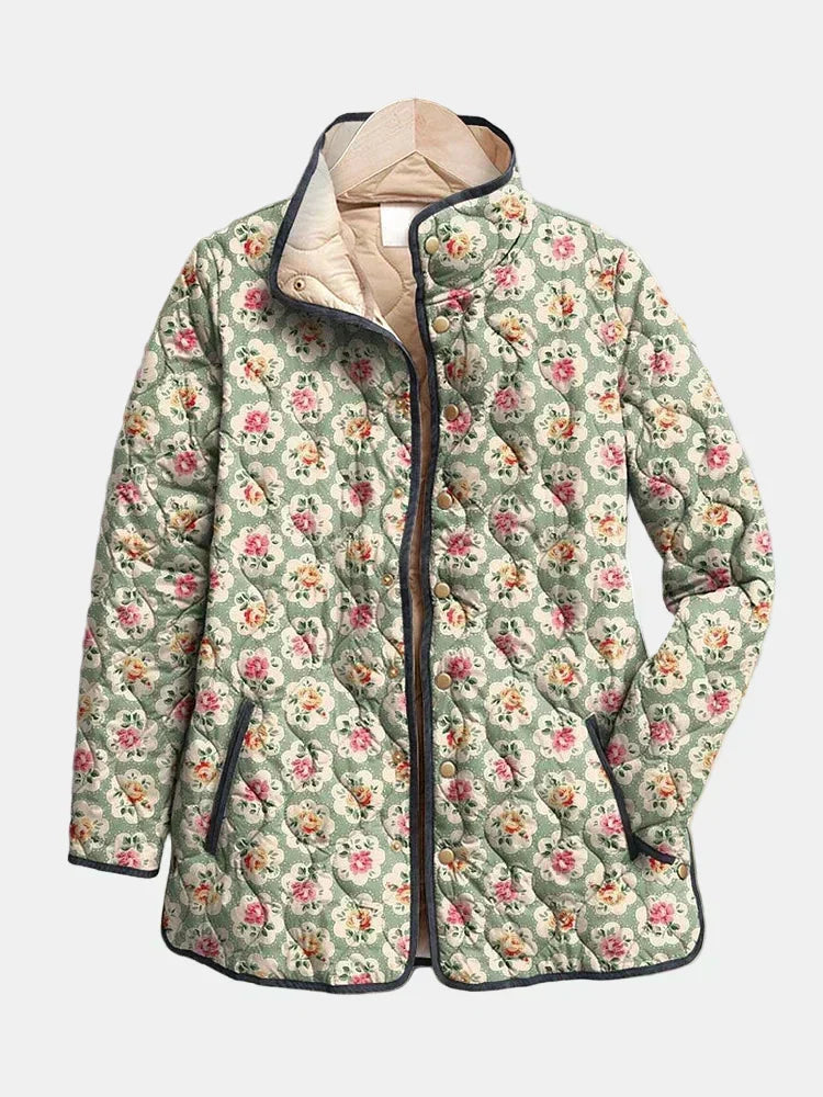 Aveline Vintage Floral Art Print Quilted Jacket - Elena Harper