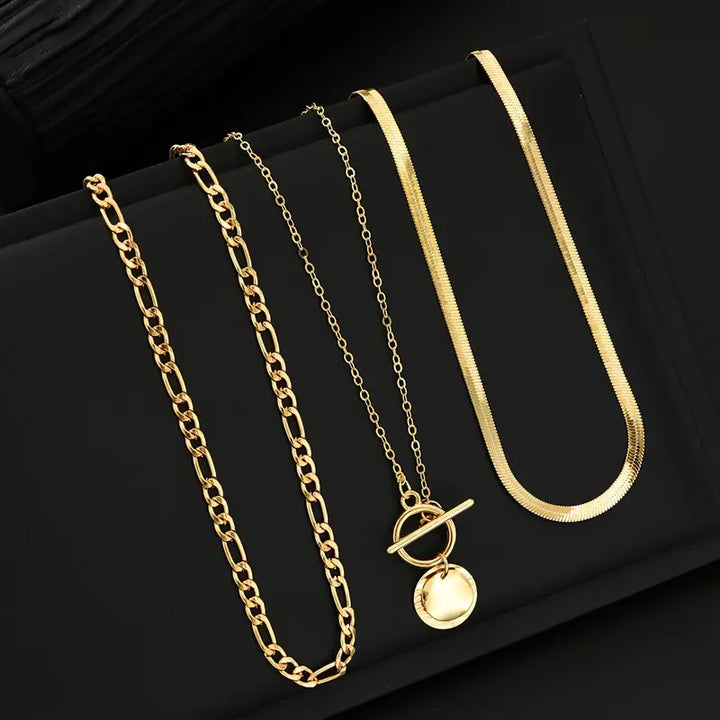 Savira Textured Coin Layered Necklace Gold - Elena Harper