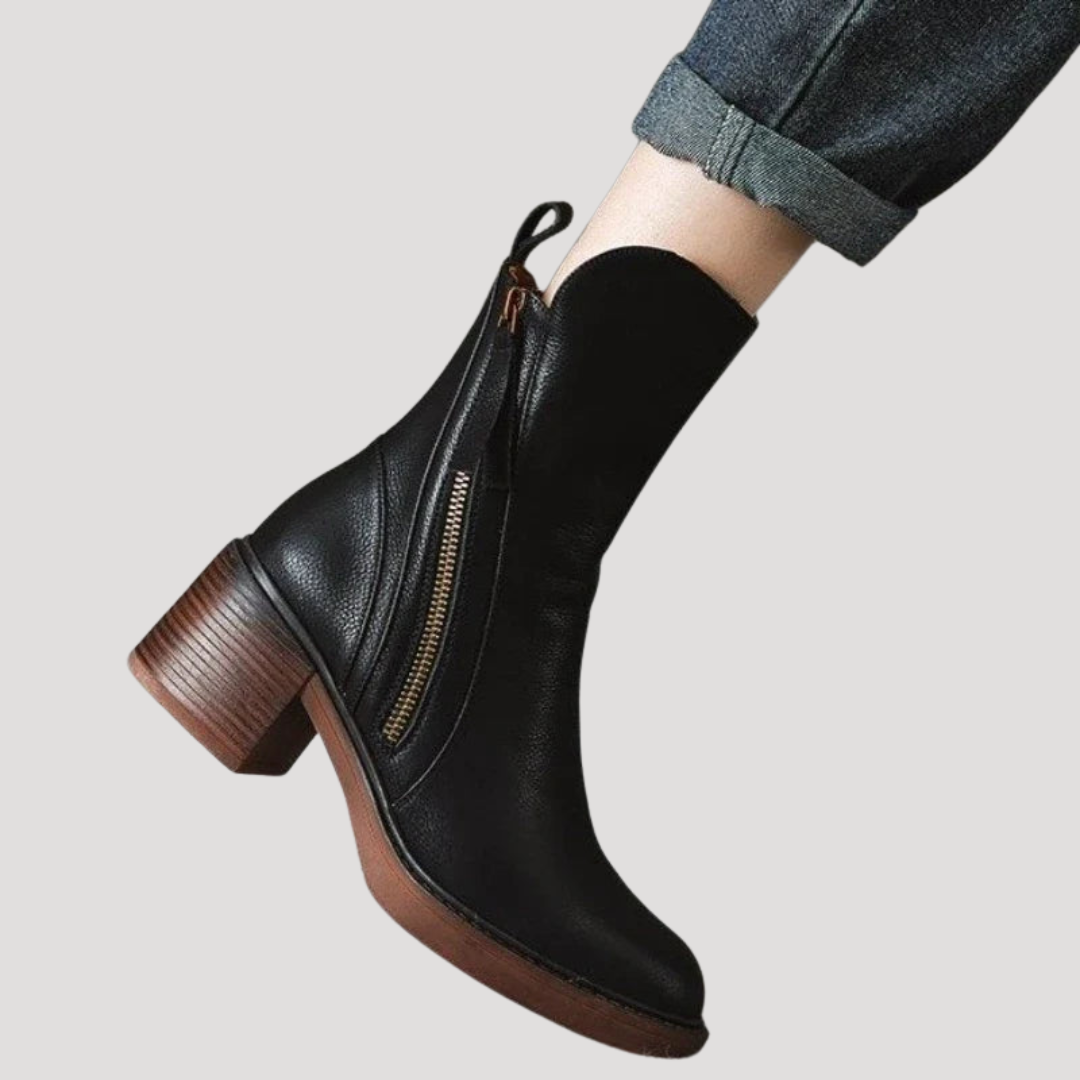 Women’s Block Heel Side Zip Ankle Boots