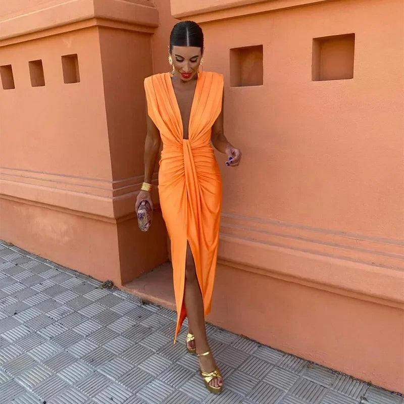 Eva | Women's Dress for Wedding Guests with Gathered V-Neck