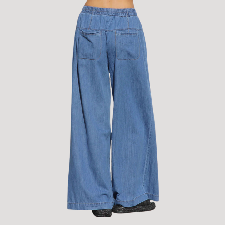 Wide Leg Women's Pants with Elastic Waistband, view 5 - Elena Harper