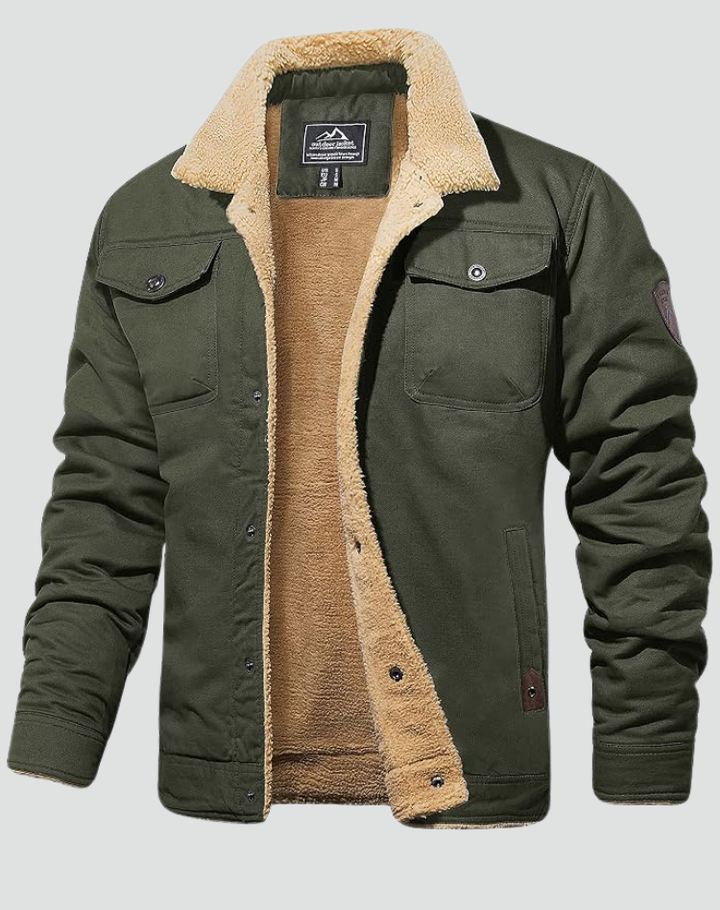 Sherpa Fleece Jacket Men Lined Snap Buttons Chest Pockets