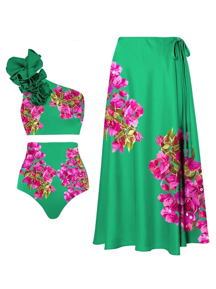 One-Shoulder Printed High-Waist Bikini Set, view 3 - Elena Harper