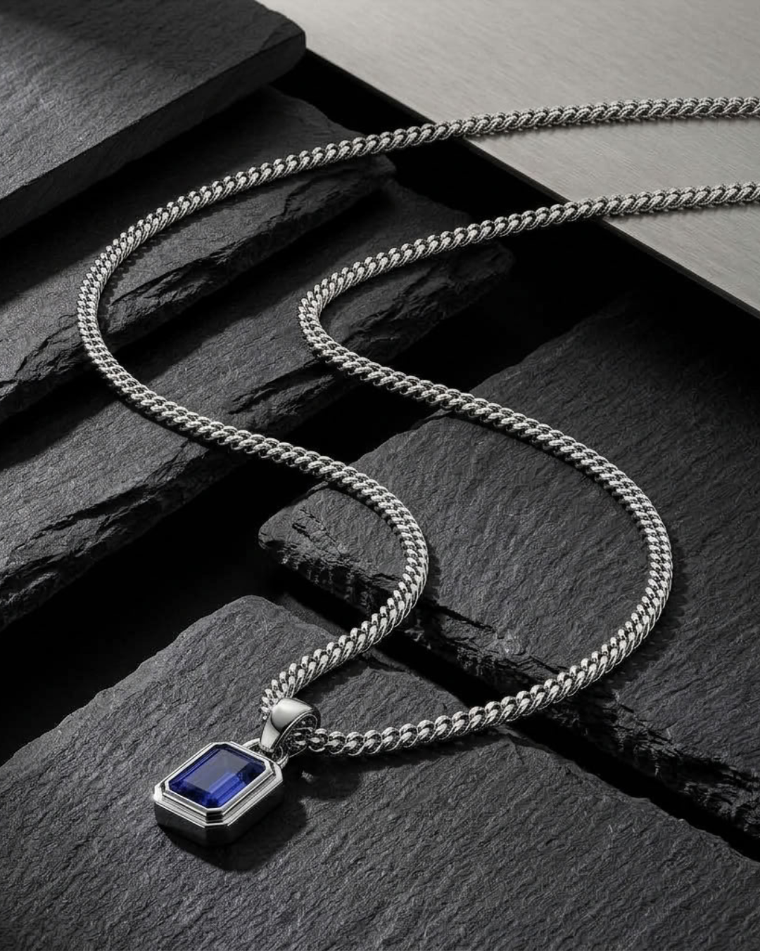 Gemstone Pendant Stainless Steel Chain For Men
