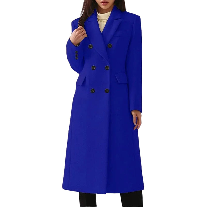 Wool Long Coat with Double Buttons – Elegant Burgundy Lapel Jacket