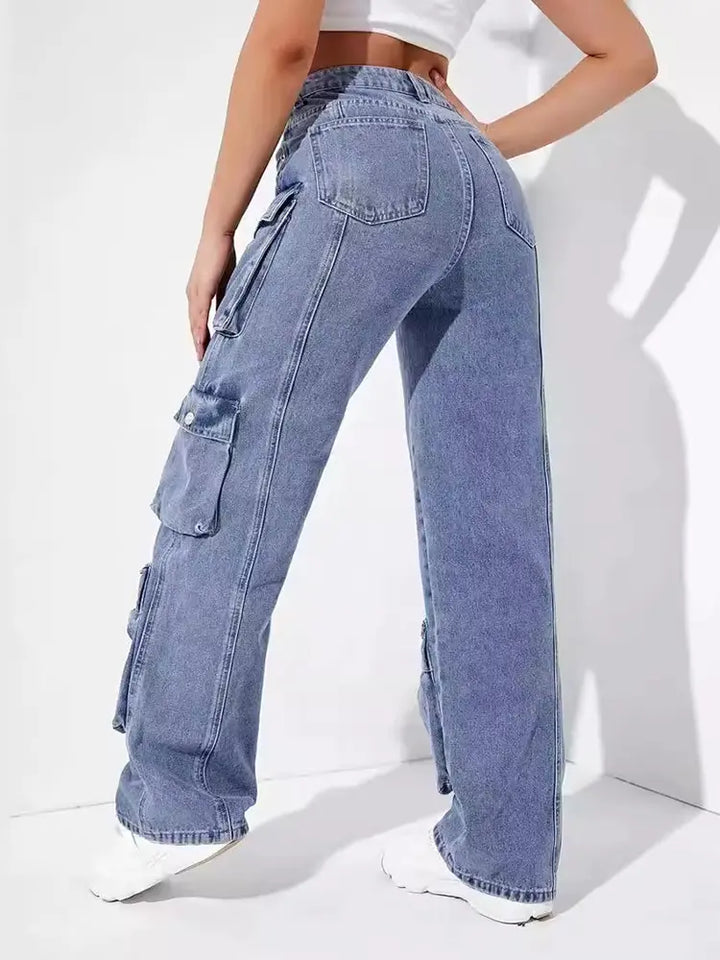 Multi-Pocket Denim Cargo Pants, view 2 - Elena Harper