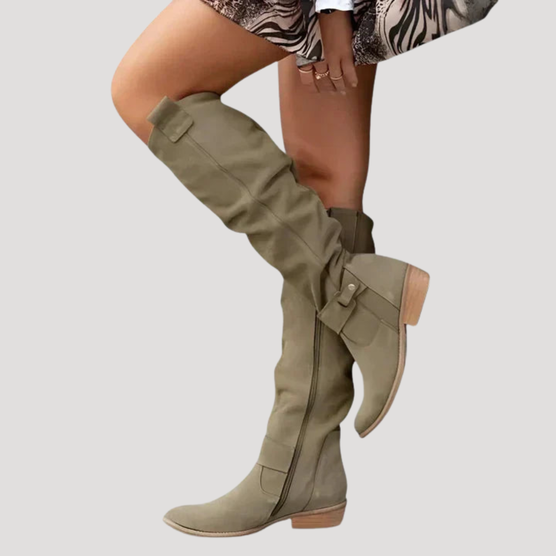 Women’s Knee-High Flat Boots with Buckle Detail