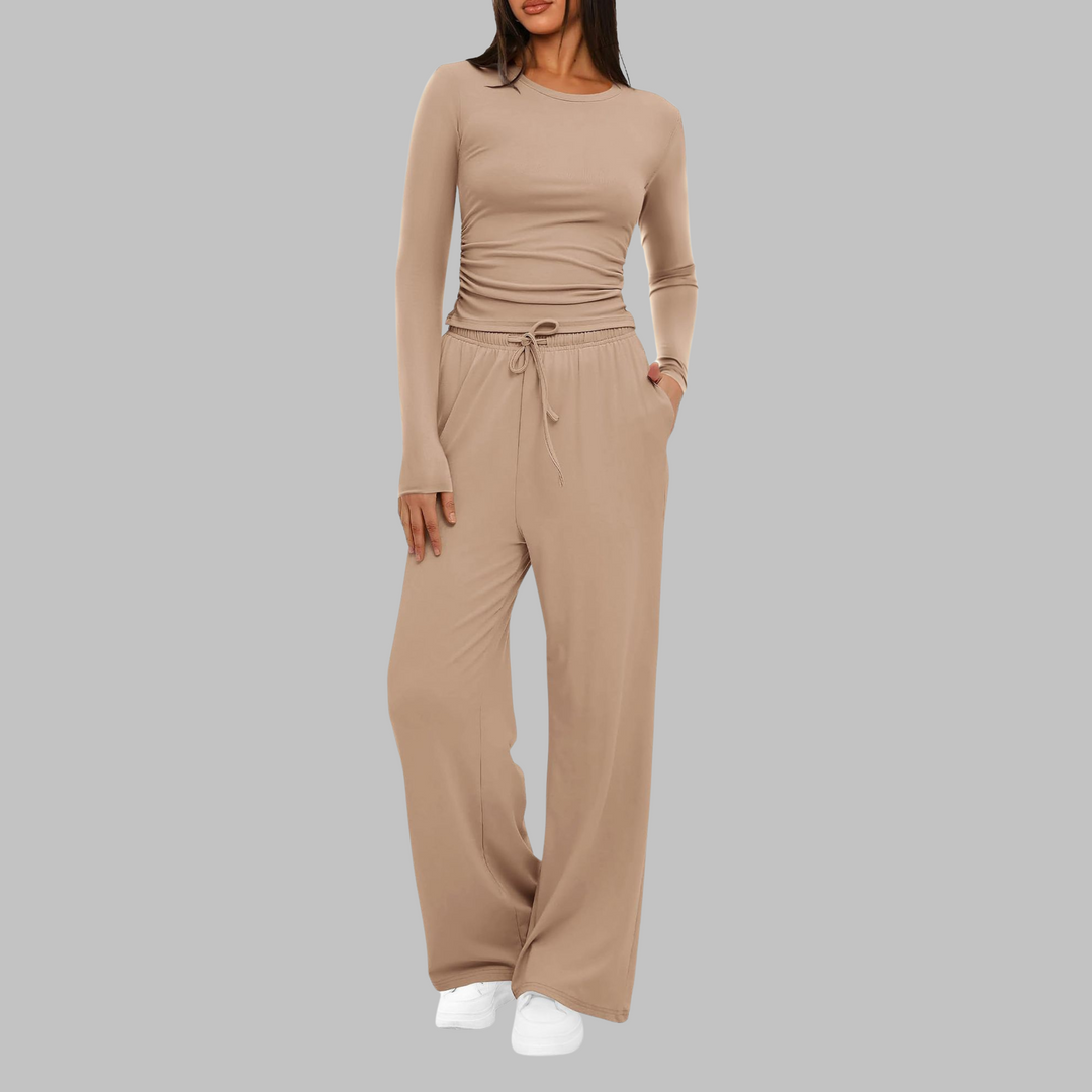 BELLE Casual Long Sleeve Top and Wide Leg Pants Set - Elena Harper