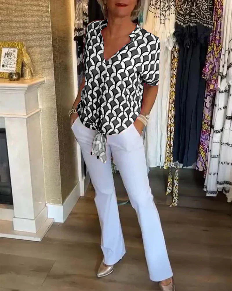 Elegant Printed Blouse Solveig, view 6 - Elena Harper