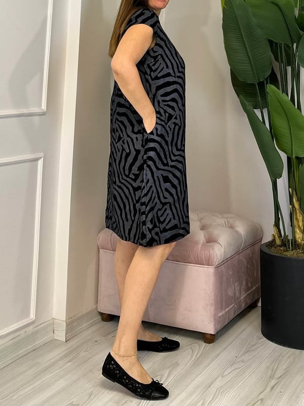 Nelia Zebra Print Dress with Round Neck - Elena Harper