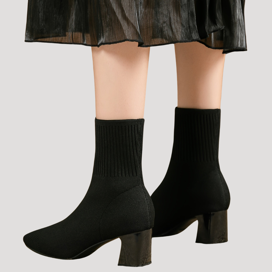 Women's Knit Ankle Boots with Block Heel