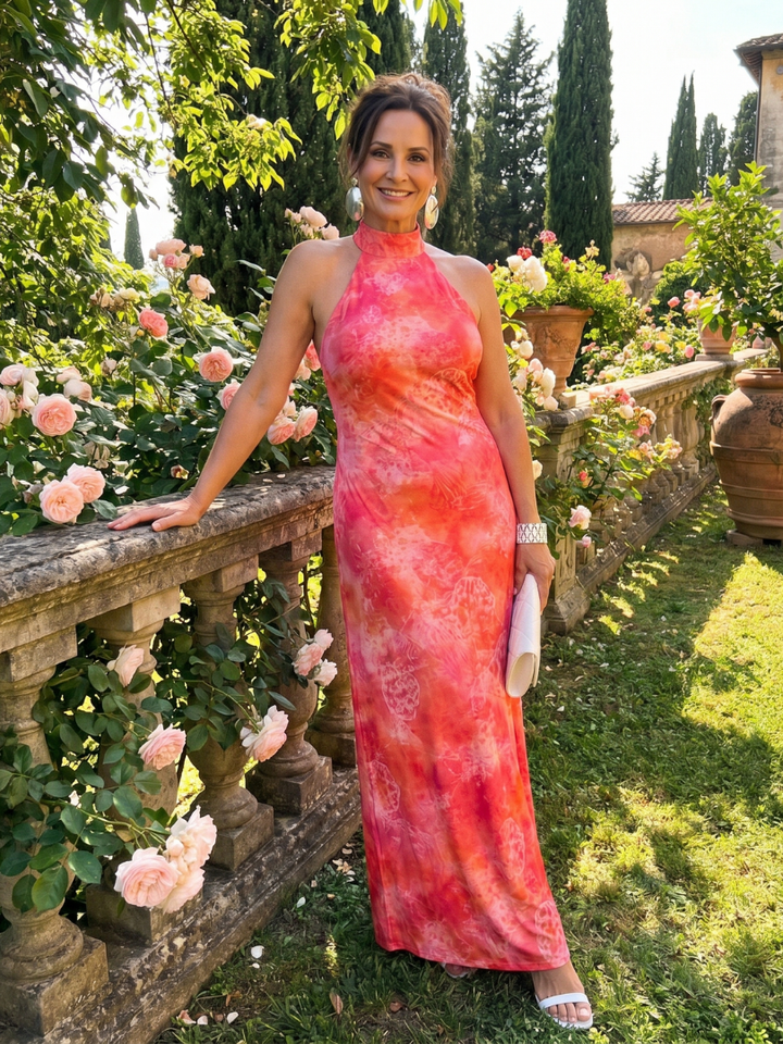 Coraline Halter Neck Printed Pattern Maxi Dress - Elena Harper