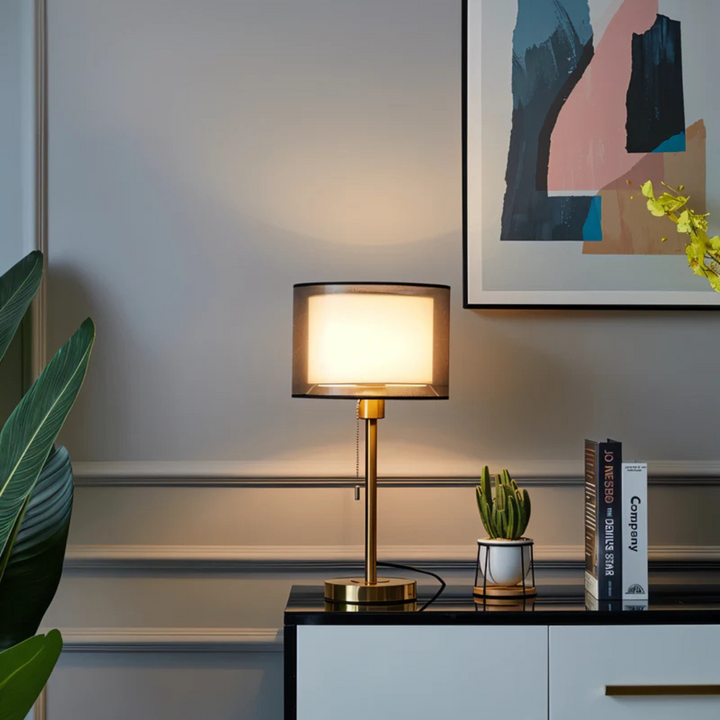 Vintage Double Fabric Shade Table Lamp for Warm Ambient LED Light