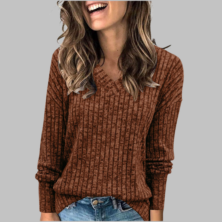 Women's V-Neck Sweater with Long Sleeves