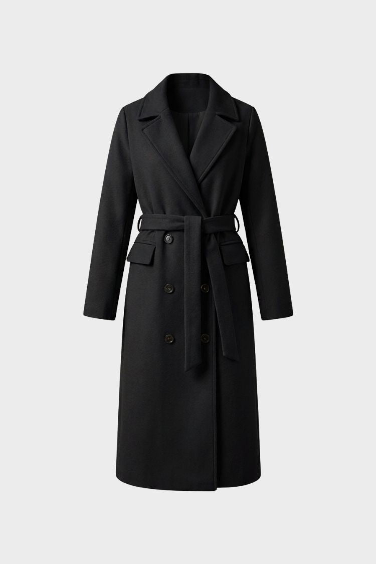 Women's Coat with Belt and Notched Collar