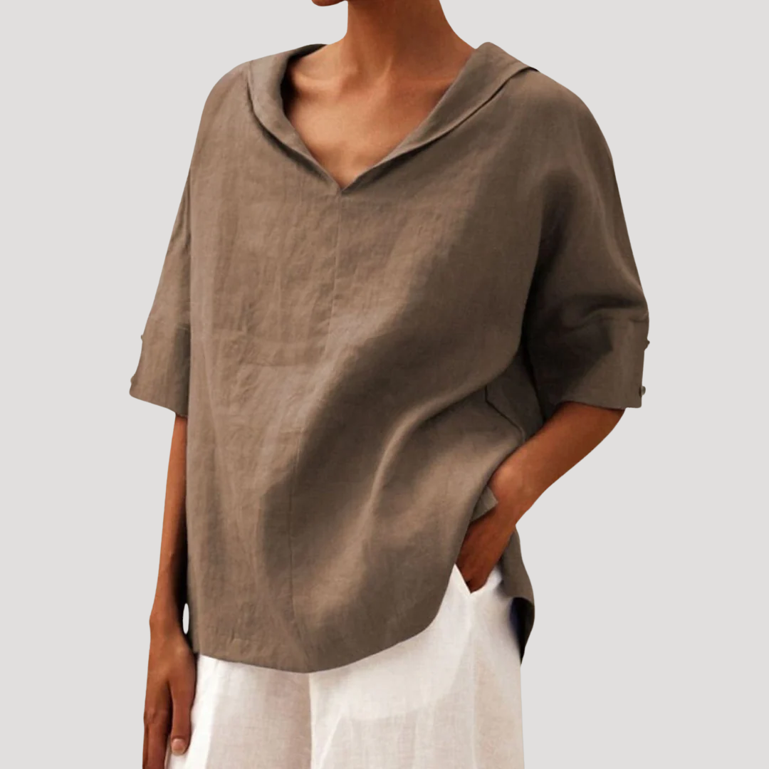 Loose and Flowing Linen Blouse with Short Sleeves