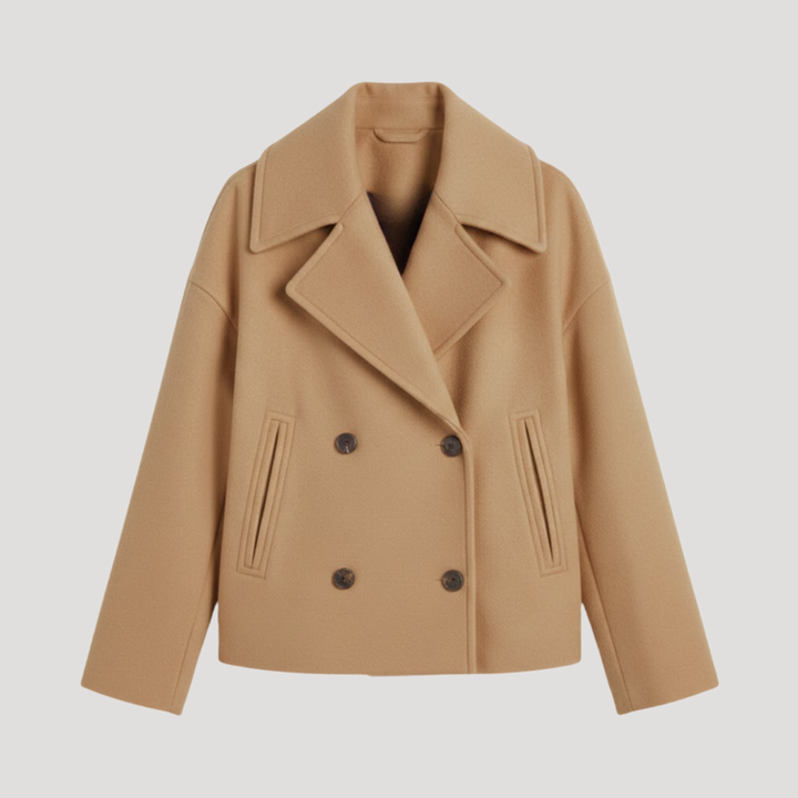 Women's Wool Double-Breasted Crossed Coat with Notched Collar