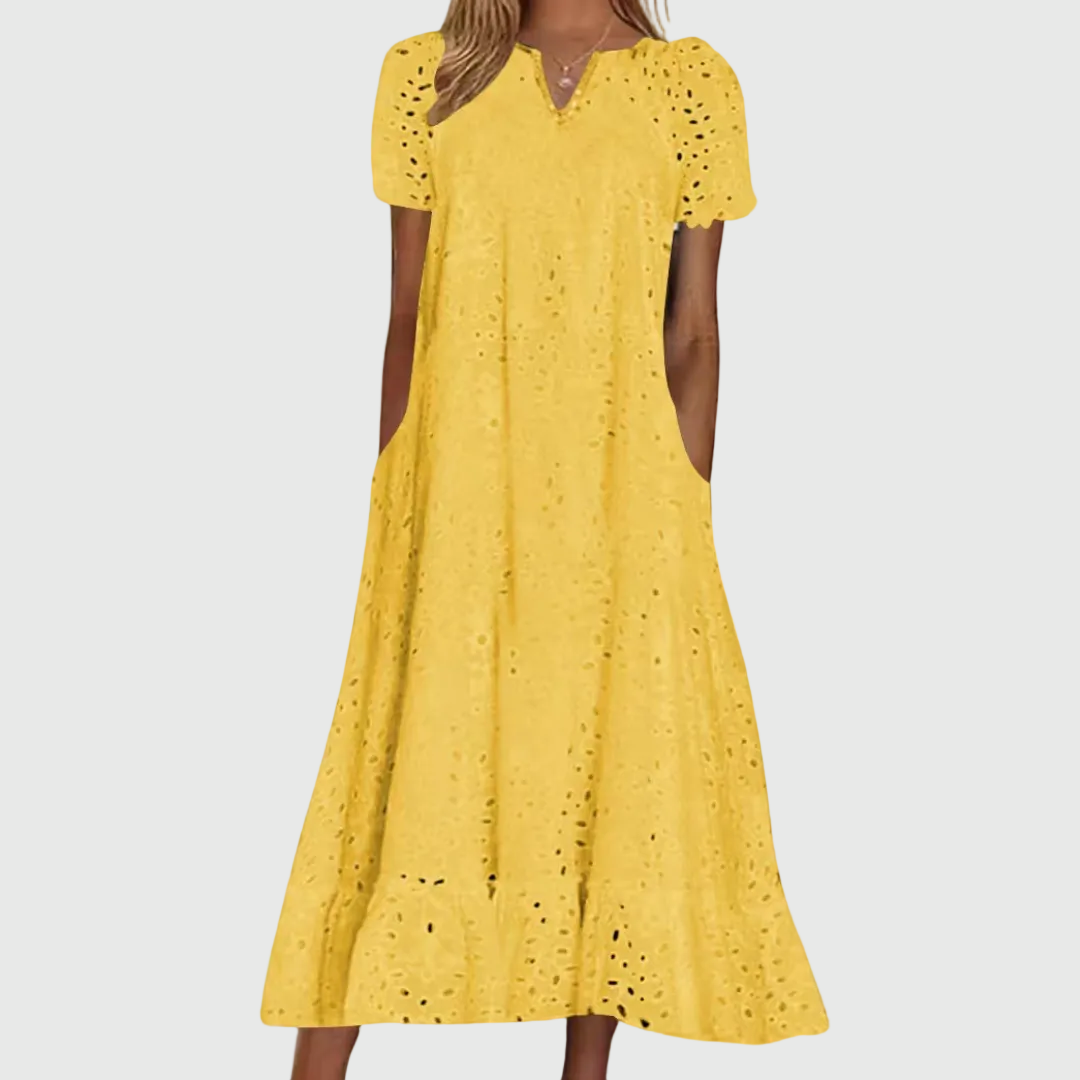 April Elegant and Flowing Midi Dress - Elena Harper