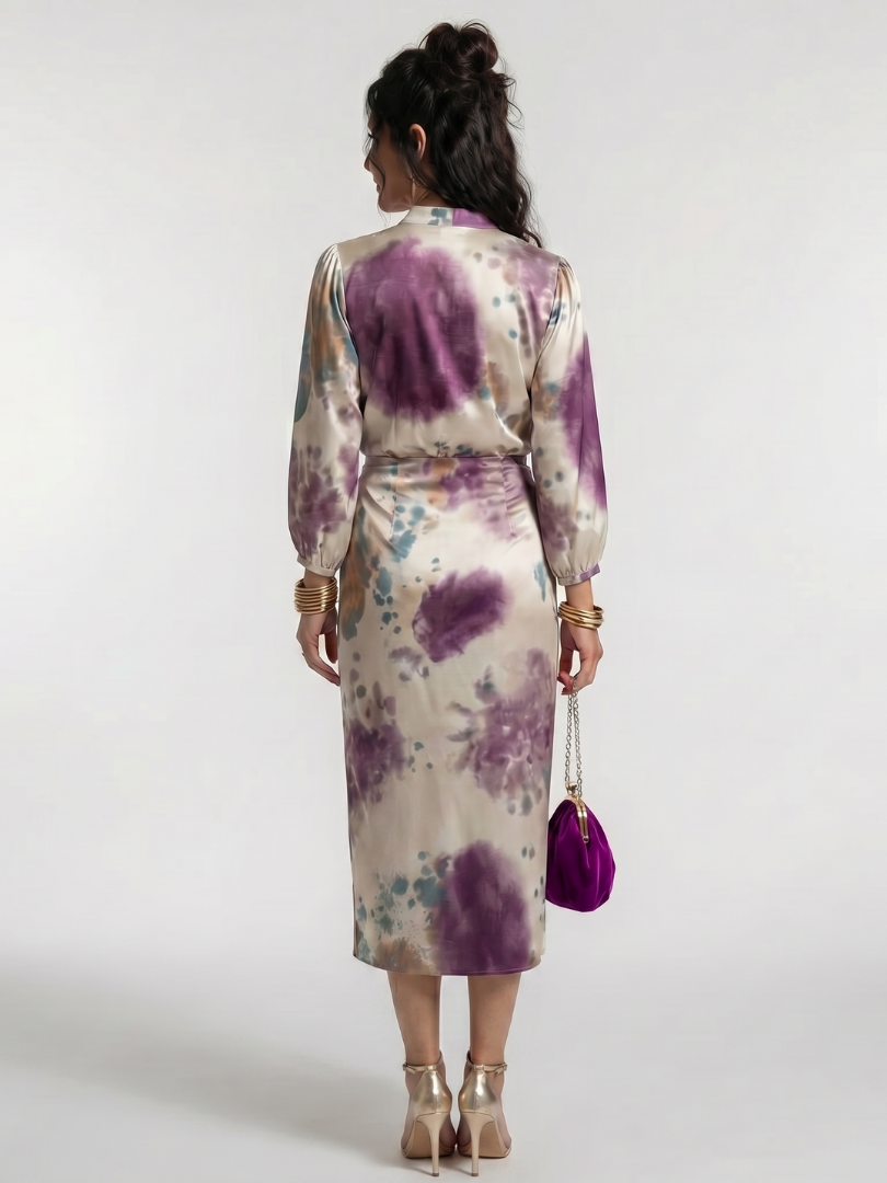 Women's Printed Cross Wrap Tie Waist Midi Dress