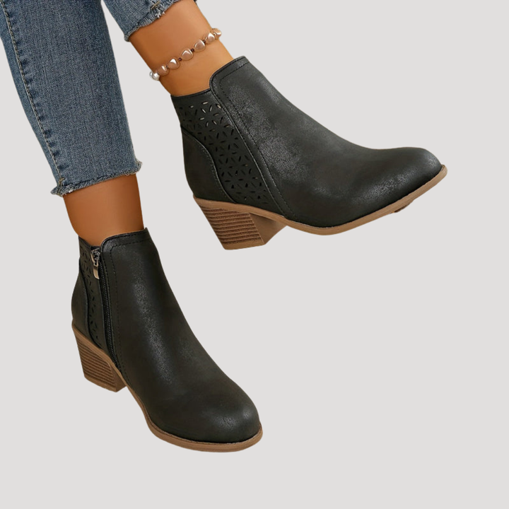 Women’s Square Heeled Ankle Boots with Cutouts