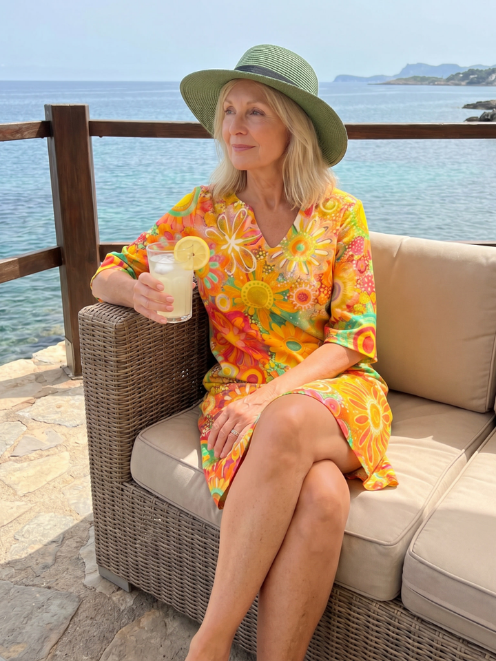 Women's Multicolor Floral Knee Length Dress Effortless Style, view 5 - Elena Harper