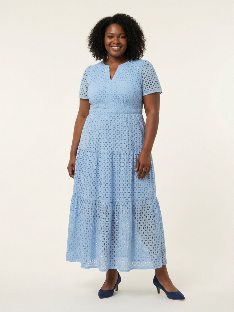 Brielle V Neck Short Sleeve Tiered Midi Dress - Elena Harper