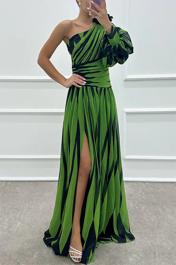 Shiloh Elegant Striped One Shoulder Maxi Dress - Elena Harper