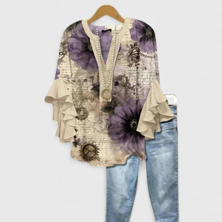 Viviane | Women's Floral Ruffle Sleeve Casual Top