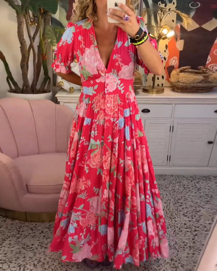 Catrisa ~ V-Neck Floral Pocket Dress - Elena Harper