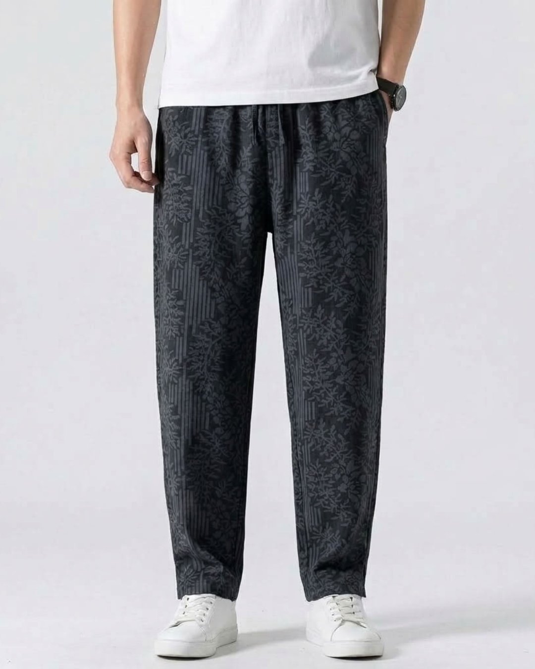 Floral Linen Blend Trousers For Men
