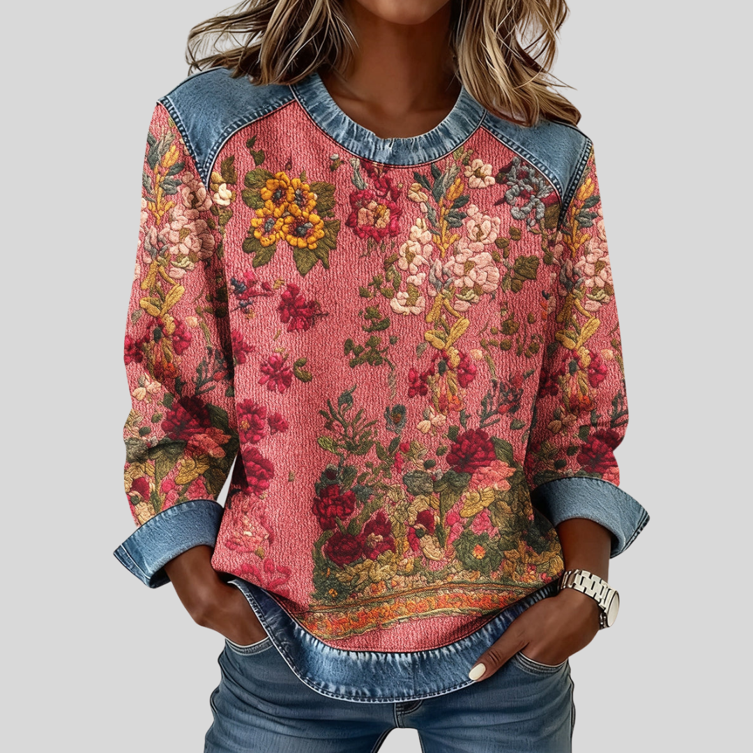 Farrah | Women's Floral Sweatshirt with Contrast Trim Edging